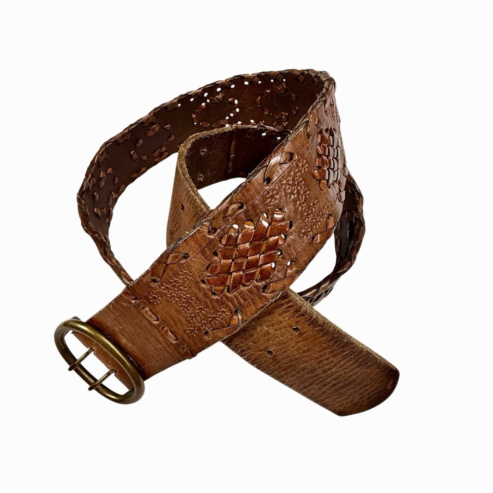 J‎ Crew Genuine Leather Embossed Brown Women's Belt Size L